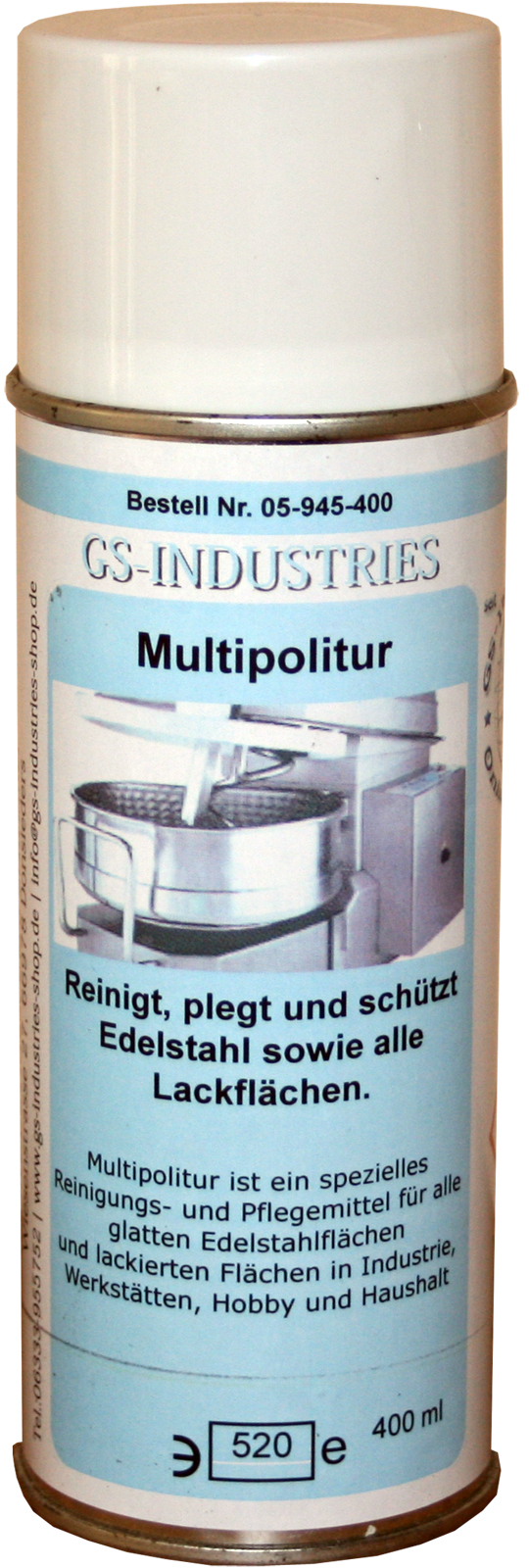 Multipolitur, Edelstahlpflege und Reinigungsspray 400 ml Aerosol, günstig kaufen bei gs-industries-shop.de Multipolitur, Edelstahlpflege und Reinigungsspray 400 ml Aerosol, günstig kaufen bei gs-industries-shop.de