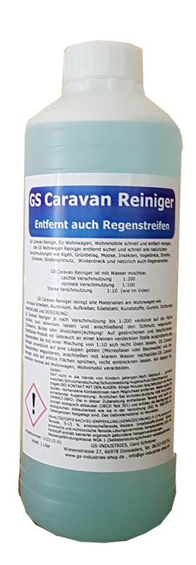 GS Caravan Reiniger, Wohnwagen reinigen, schnell, einfach, Regenstreifen weg. GS Caravan Reiniger, Wohnwagen reinigen, schnell, einfach, Regenstreifen weg.