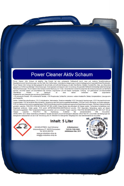 Power Cleaner Aktiv Schaum, Industriereiniger Konzentrat bildet einen standhaften Schaum, gs-industries-shop.de Power Cleaner Aktiv Schaum, Industriereiniger Konzentrat bildet einen standhaften Schaum, gs-industries-shop.de