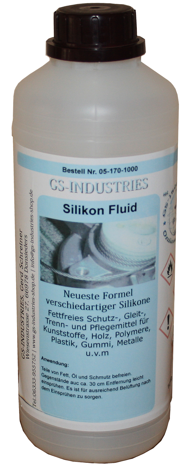 Silikon Fluid, Fettfreies Schutz-, Gleit-, Trenn- und Pflegemittel für Kunststoffe, Holz, Polymere, Plastik, Gummi, Metalle u.v.m, günstig kaufen bei gs-industries-shop.de Silikon Fluid, Fettfreies Schutz-, Gleit-, Trenn- und Pflegemittel für Kunststoffe, Holz, Polymere, Plastik, Gummi, Metalle u.v.m, günstig kaufen bei gs-industries-shop.de